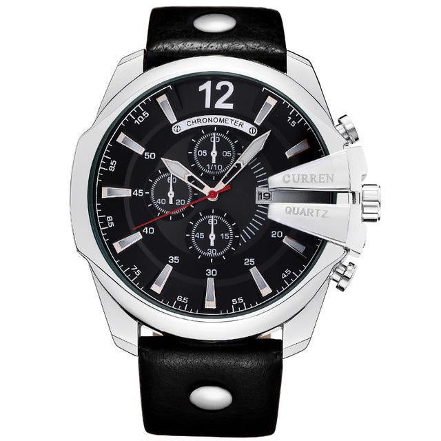Black Leather Analog Quartz WristWacth