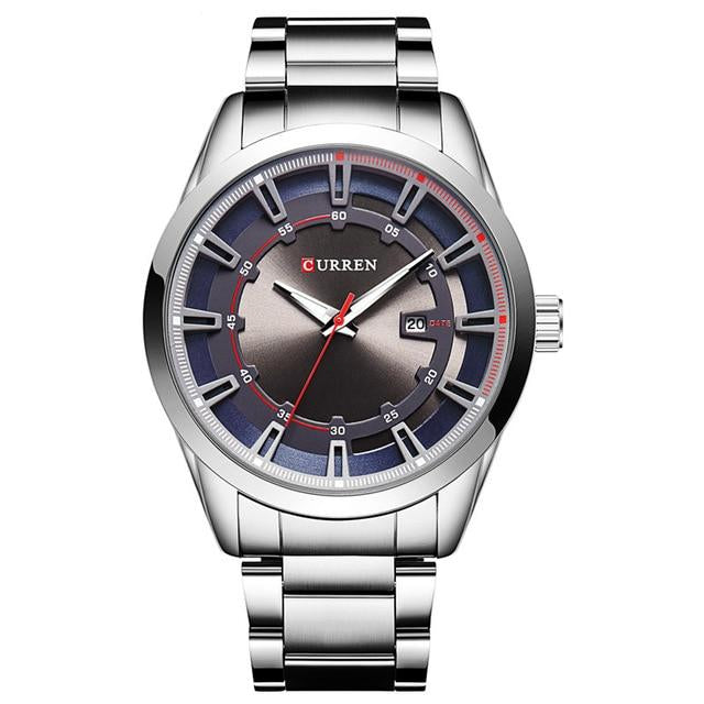 Silver Metal Strap with Blue-Gray Display Wristwatch