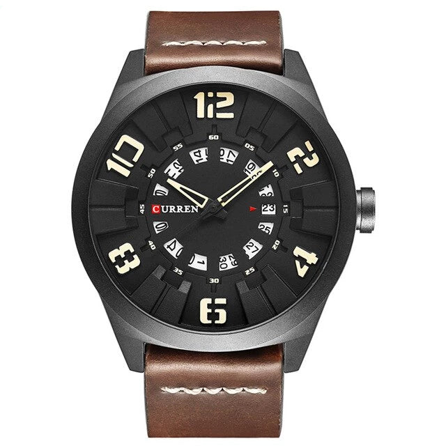 Leather Strap with Unique Calendar Wristwatch