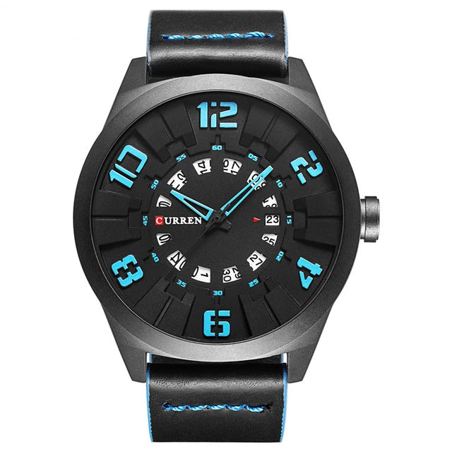 Leather Strap with Unique Calendar Wristwatch