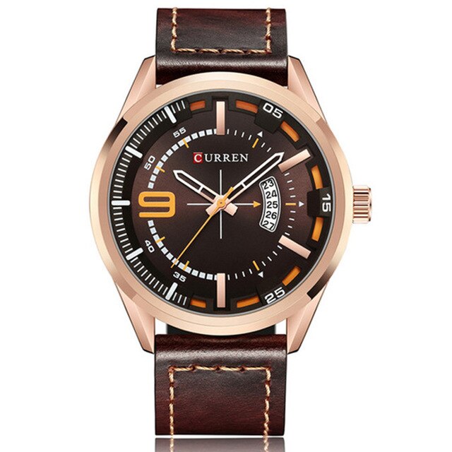 Leather Strap with Metal Frame Numberless Display Wristwatch