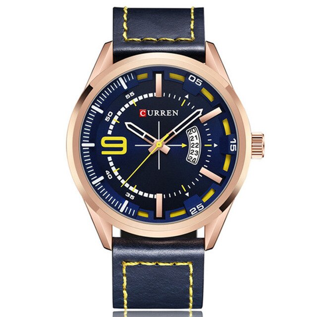 Leather Strap with Metal Frame Numberless Display Wristwatch