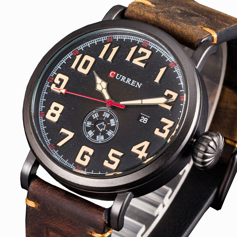 Leather Strap with Date Display Wristwatch