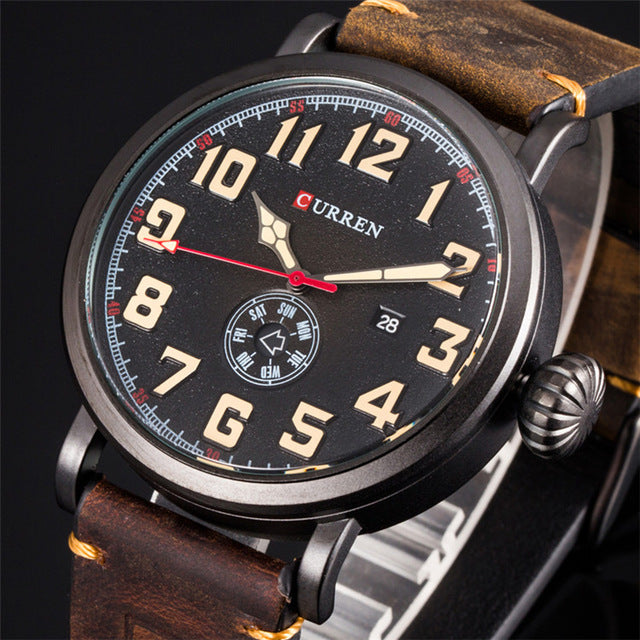 Leather Strap with Date Display Wristwatch