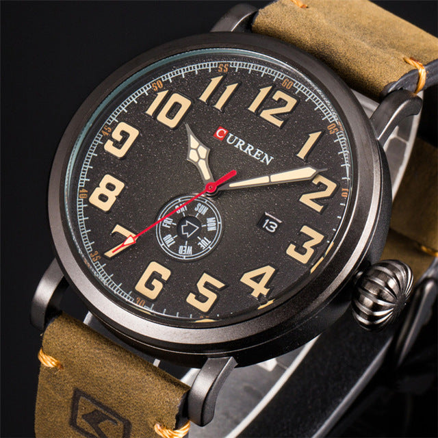 Leather Strap with Date Display Wristwatch