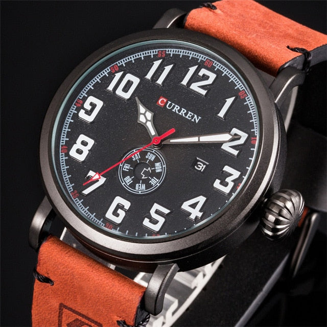 Leather Strap with Date Display Wristwatch