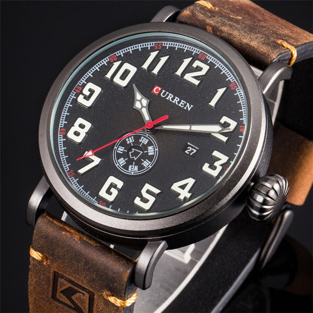 Leather Strap with Date Display Wristwatch