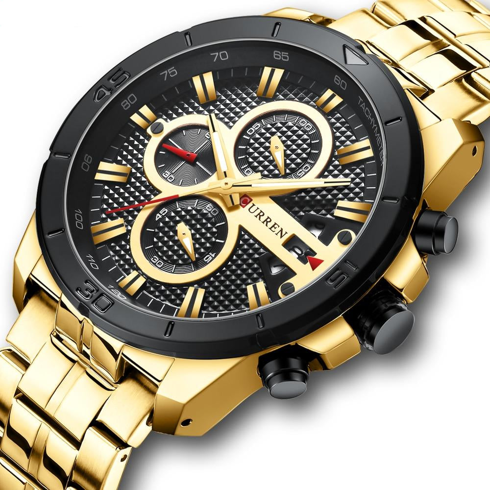 Gold Display with Calendar Chronograph Wristwatch