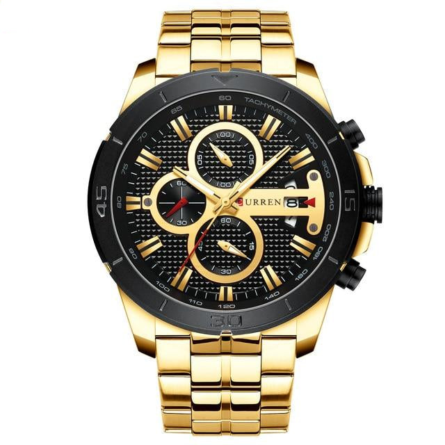 Gold Display with Calendar Chronograph Wristwatch