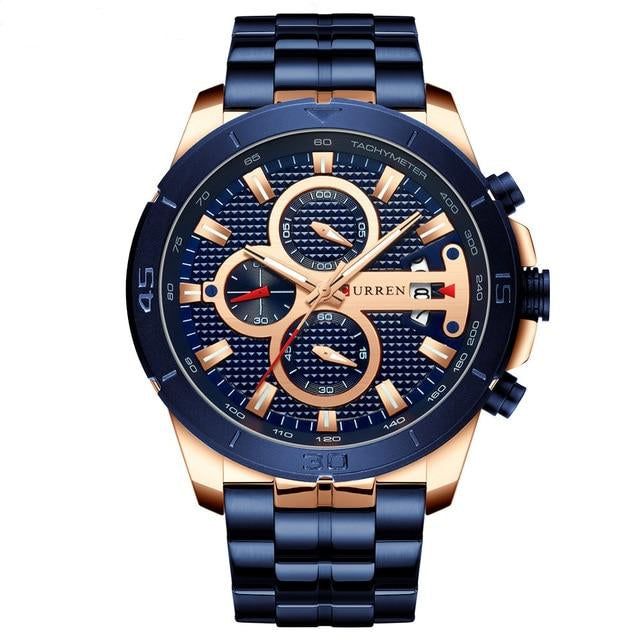 Gold Display with Calendar Chronograph Wristwatch