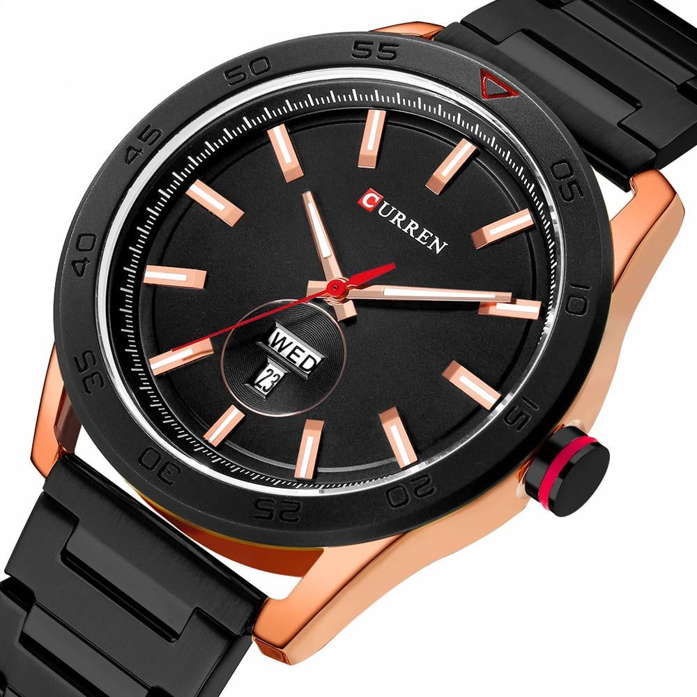 Calendar Black Quartz Stainless Steel Band WatchWrist