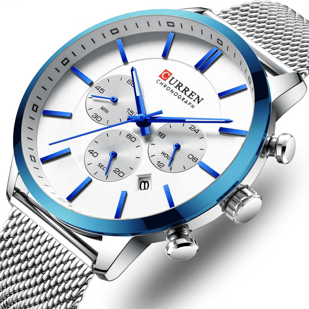 Waterproof Quartz Wristwatch Blue Steel Clock