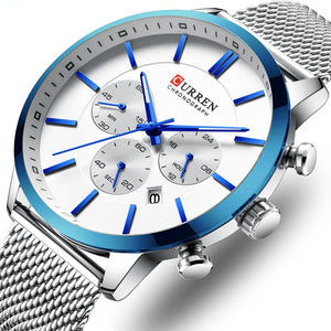Waterproof Quartz Wristwatch Blue Steel Clock