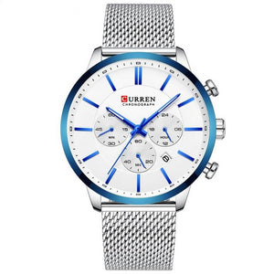 Waterproof Quartz Wristwatch Blue Steel Clock