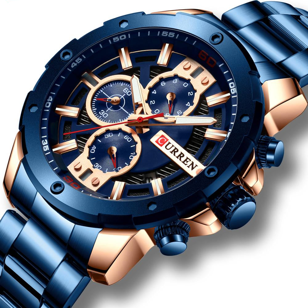 Chronograph Metal Frame with Calendar Watch