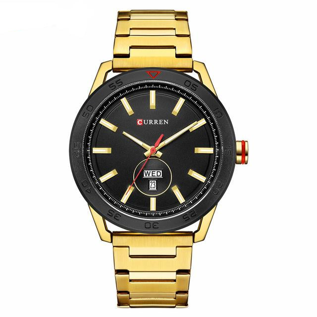 Stainless Steel Band Waterproof Wristwatch with Week