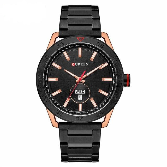 Stainless Steel Band Waterproof Wristwatch with Week